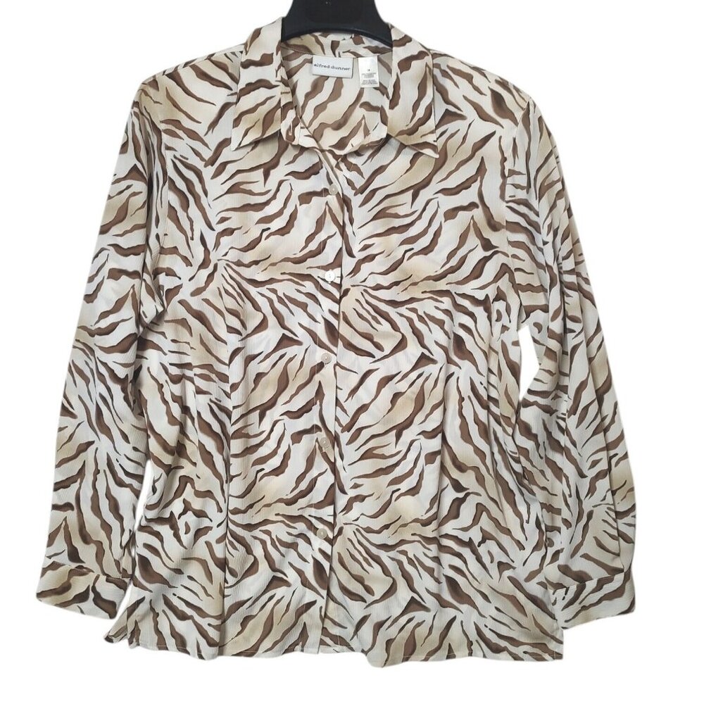 Alfred Dunner Button-Up Shirt SIZE 18 Zebra Animal Print Lightweight Long Sleeve